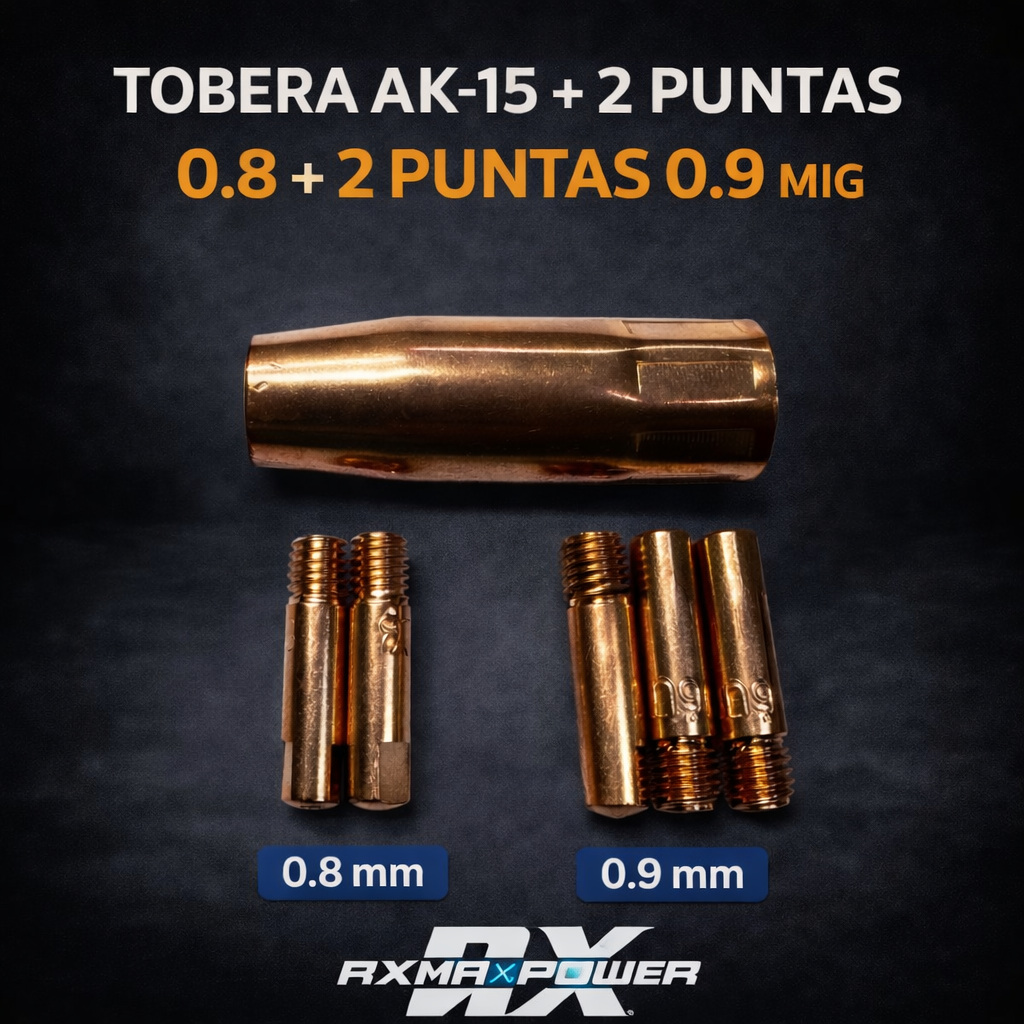 TOBERA AK-15 + 2 PUNTAS 0.8+2 PUNTAS 0.9 MIG