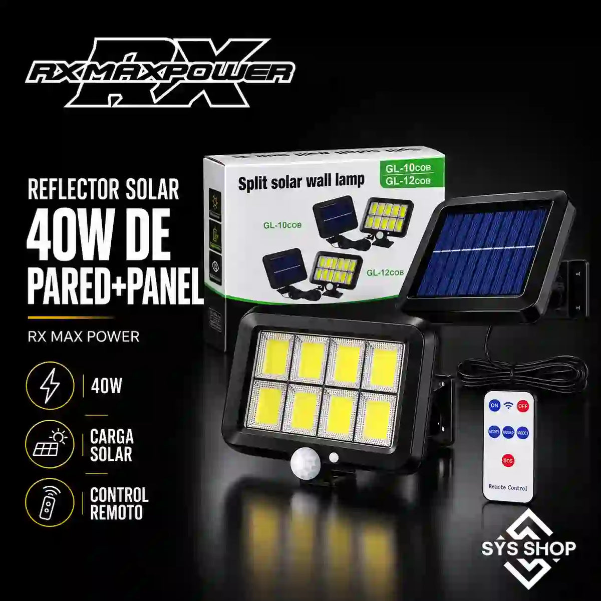 REFLECTOR SOLAR 40W DE PARED+PANEL