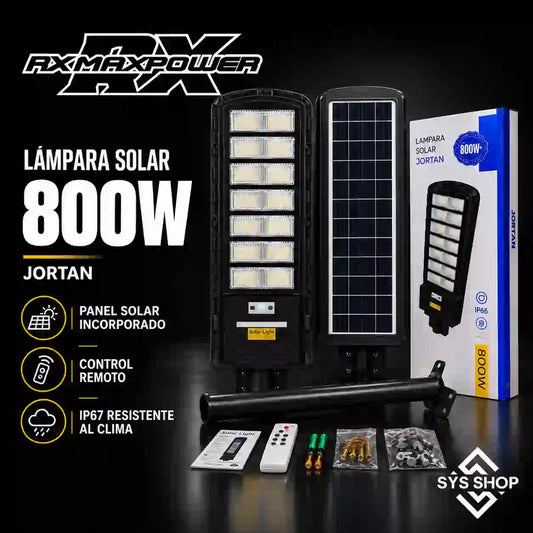 LAMPARA SOLAR LED 800W+ SOPORTE Y ACCESORIOS JORTAN