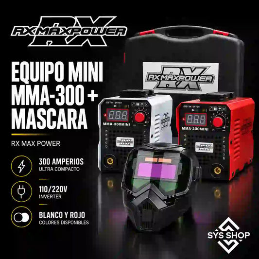 EQUIPO DE SOLDADURA MINI MMA-300 RX MAX POWER+ MASCARA PARA SOLDAR