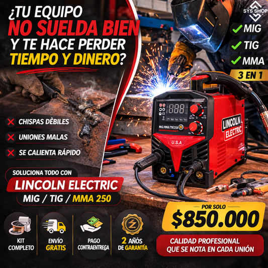 EQUIPO MIG-250 LINCOLN USA 1KG MULTIPROCESOS MMA-MIG-LIFT TIG