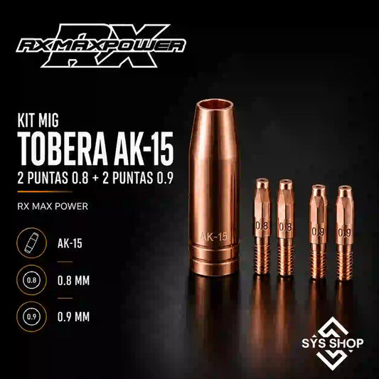 TOBERA AK-15 + 2 PUNTAS 0.8+2 PUNTAS 0.9 MIG